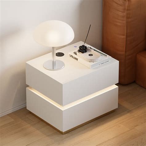 Table De Chevet Blanc Intelligente Led Station De Recharge Sans Fil