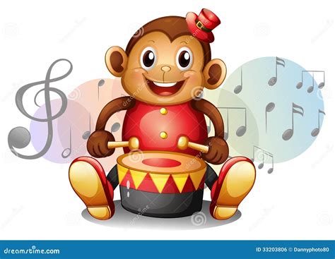 A Monkey Playing With The Drum Stock Vector Illustration Of Drumstick