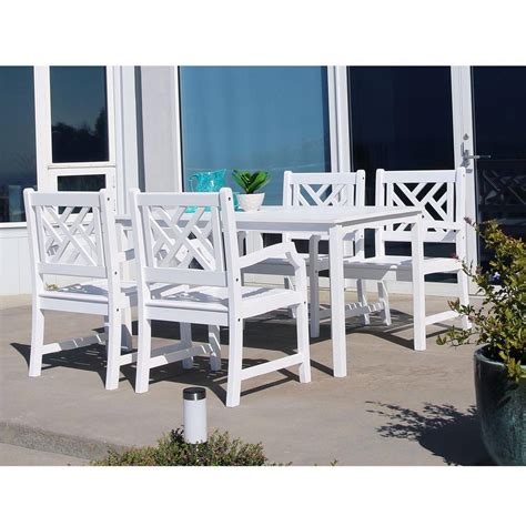 Vifah Bradley Acacia White 5 Piece Patio Dining Set With 32 In W Extension Table And