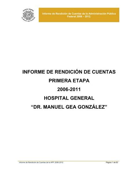 Informe De Rendici N De Cuentas Primera Etapa Hospital