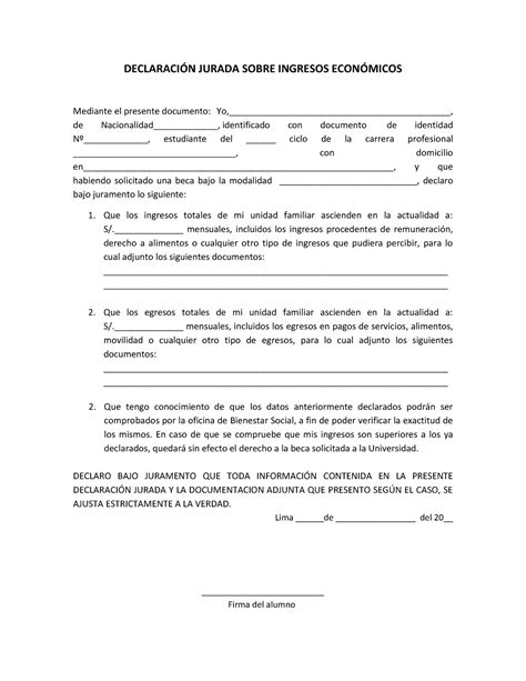 Declaración Jurada Sobre Ingresos Económicos Declaraci”n Jurada Sobre