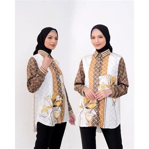 Jual Atasan Baju Kemeja Silk Wanita Printed Onebrand Shopee Indonesia