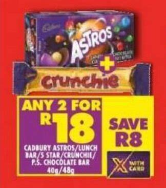 CADBURY ASTROS LUNCH BAR 5 STAR CRUNCHIE P S CHOCOLATE BAR 40g 48g