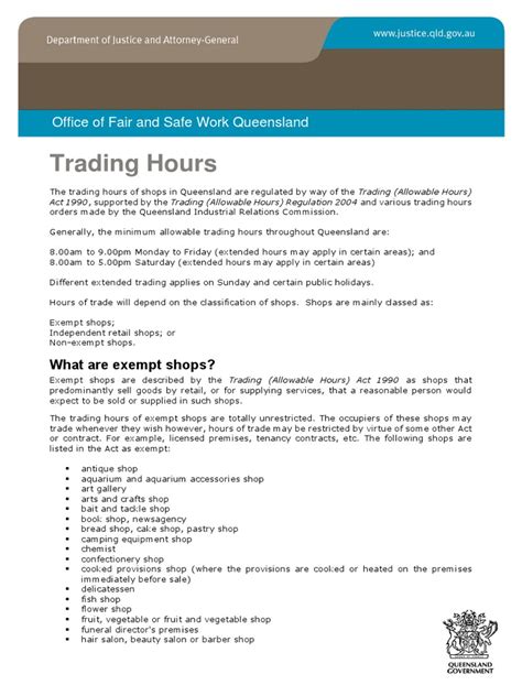 Trading Hours Fact Sheet | PDF | Legal Liability