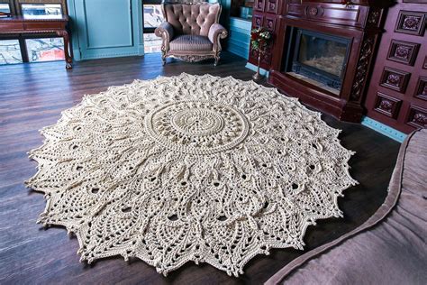 Big Crochet Rug Round Area Rug In Doily Rug Yarn Lace Etsy