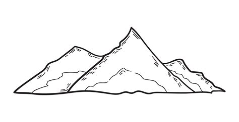 Line drawing of mountain range landscape. Hand drawn element in simple linear style. Doodle ...