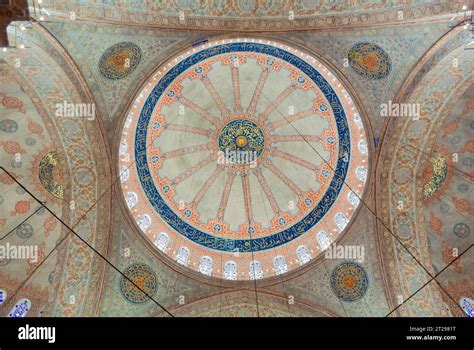 Istanbul Turkey The Ceiling Of Blue Mosque Also Known As Sultan Ahmed