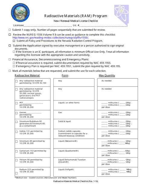 Nevada New Renewal Medical License Checklist Radioactive Materials