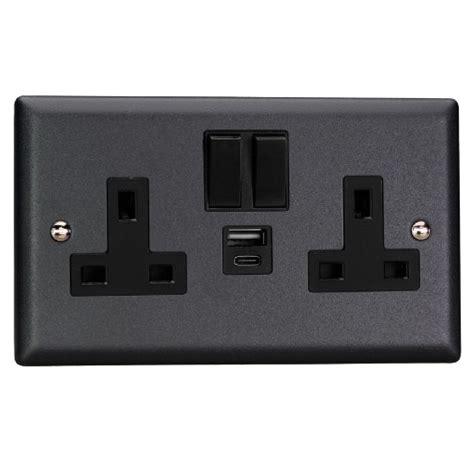 Matt Black Urban 2 Gang 13a Switched Socket Usb A Usb C Ports Blac The Switch Store