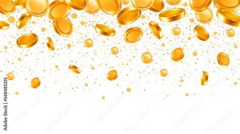 Golden Rain Of A Lot Of Gold Coins Money Flying And Falling From The