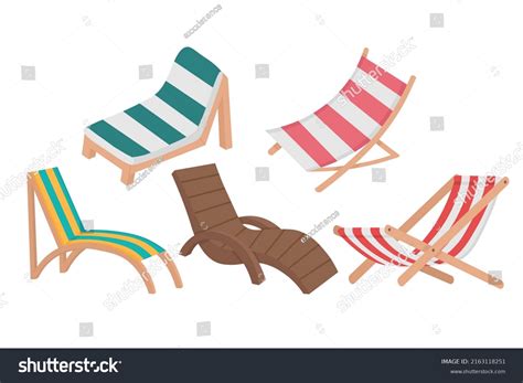 Set Beach Chairs Sunbathing Doodle Flat Stock Vector Royalty Free