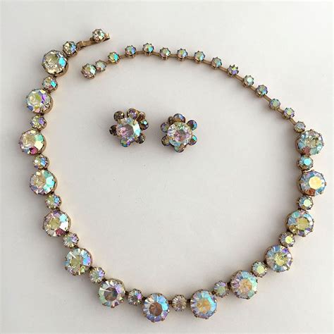 Kramer Rhinestone Necklace And Earrings Aurora Borealis Set Demi Parure By Retrostarr On Etsy