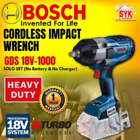 Syk Bosch Gds 18v 1000 18v Professional Cordless Impact Wrench Mesin