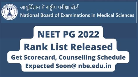 NEET PG Result 2022 NEET PG Rank List Released Scorecard To Be