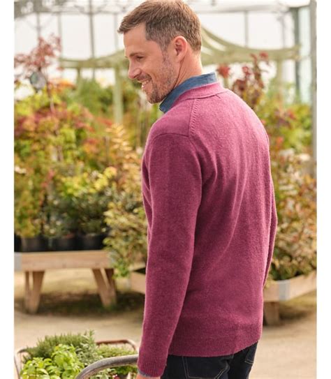 Plum Marl Mens Lambswool V Neck Cardigan Woolovers Uk