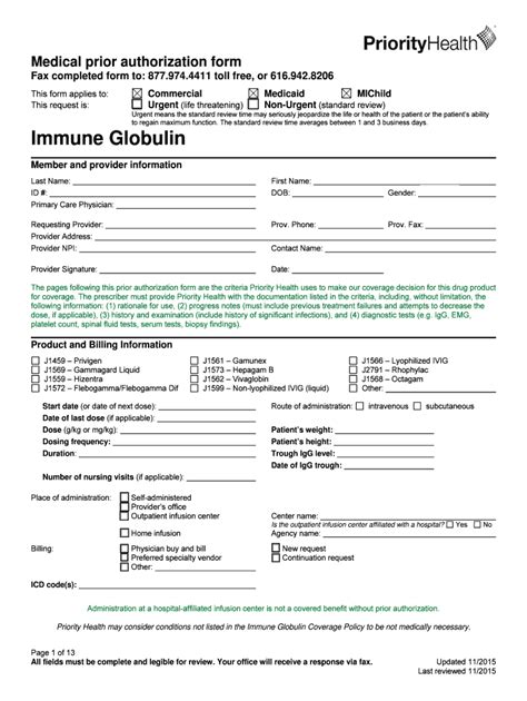 Fillable Online Immune Globulin Prior Authorization Form Fax Email