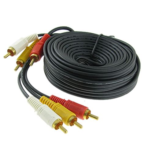 Triple 3 Rca Male To Male Audio Video Dvd Tv Av Cable 46m Long Black