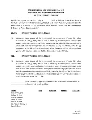 Fillable Online Amendment No To Ordinance No Water Use Fax