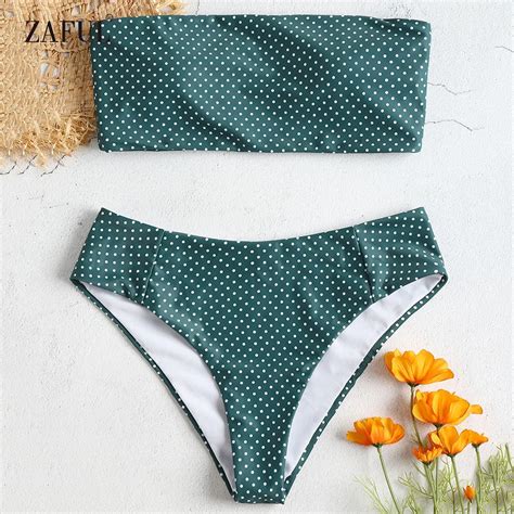 Zaful Bandeay Bikini Strapless Swimwear Woemn Polka Dot Swimsuit Two