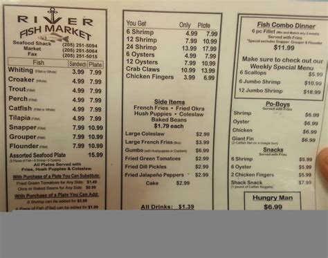 Menu at River Fish Market restaurant, Birmingham, Vanderbilt Road