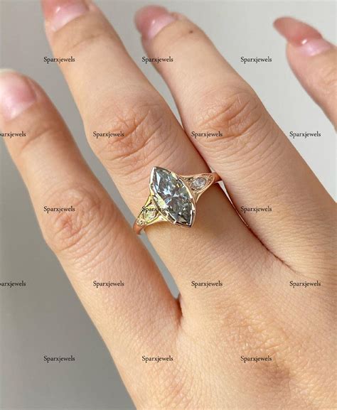 Marquise Cut Moissanite Ring Gray Moissanite Ring Grey Moissanite Ring