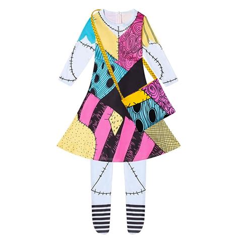 Sally Costume Kids Sally Dress with Bag Girls Halloween Costume Cosplay Party Dress Up Outfit ...