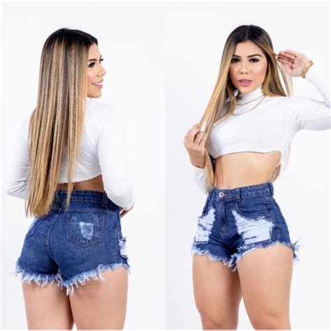 Shorts Jeans Feminino Curto Detonado Cintura Alta Destroyed Hot Pants