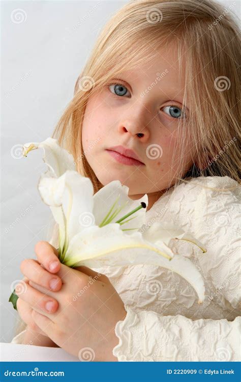 Girl And Lilies Stock Image Image Of Spring Kids Face 2220909