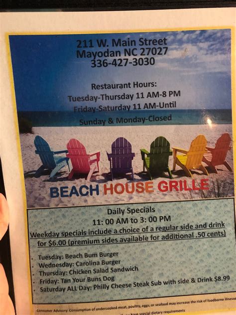 Menu at Beach House Grille restaurant, Mayodan, 211 W Main St