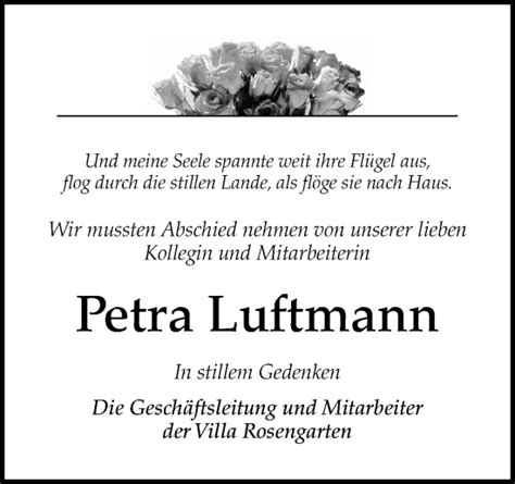 Traueranzeigen Von Petra Luftmann Noz Trauerportal