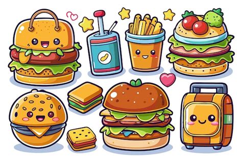 Cute Cartoon Fast Food Characters With Smiling Faces Premium Ai