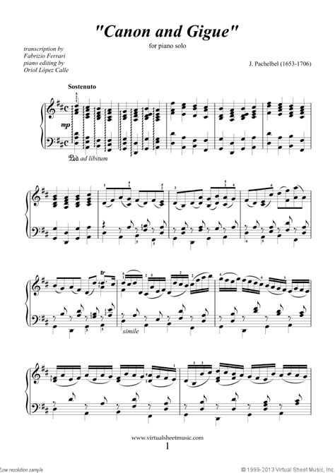 Pachelbel Canon In D Sheet Music For Piano Solo Advanced Version