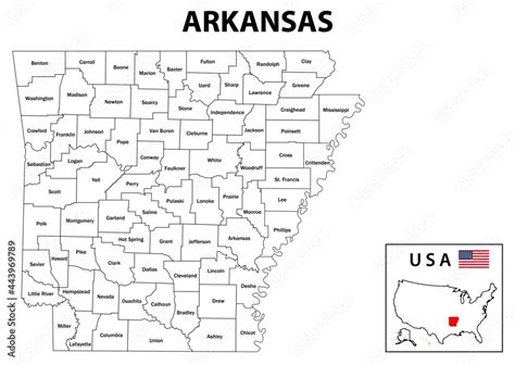 Arkansas Map. State and district map of Arkansas. Administrative and ...