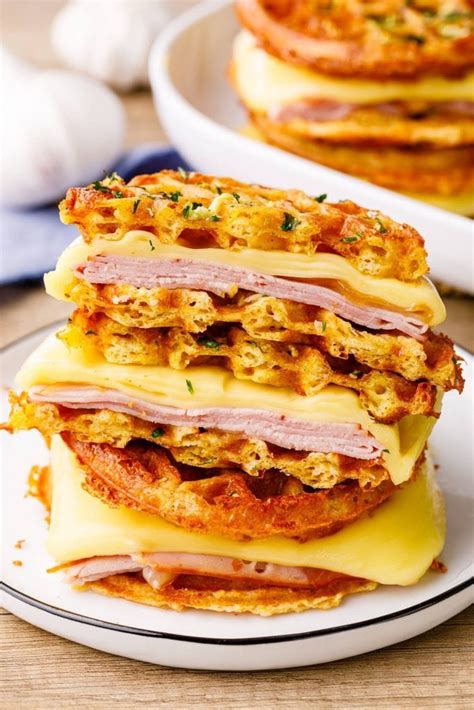 Garlic Butter Chaffle Ham And Cheese Sandwich Keto Friendly Low Carb Keto Pots