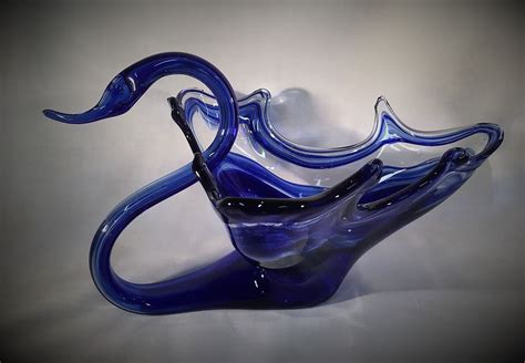 Vintage Large Italian Murano Cobalt Blue Glass Swan Art Glass Swan W Stretch Neck Blown Glass