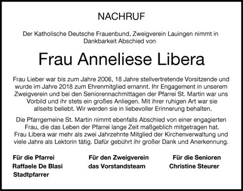 Traueranzeigen Von Anneliese Libera Augsburger Allgemeine Zeitung