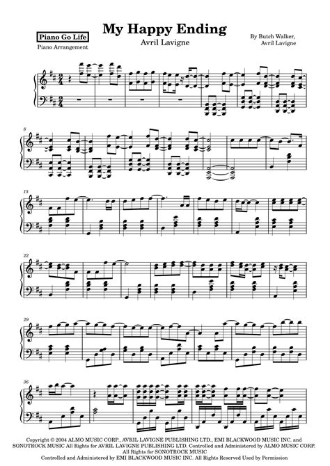 My Happy Ending Arr Piano Go Life By Avril Lavigne Sheet Music For