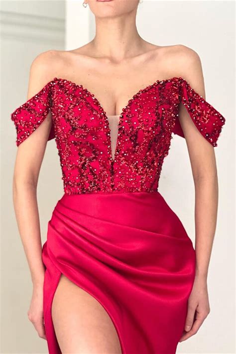 Beautiful Burgundy V Neck Off The Shoulder Deep Mermaid Prom Dress