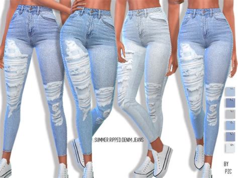 The Sims Resource Summer Ripped Denim Jeans By Pinkzombiecupcakes • Sims 4 Downloads