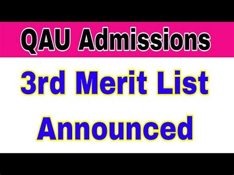 Quaid E Azam Uni 3rd Merit List Update 2023 QAU 3rd Merit List Check