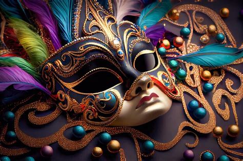 Premium Photo Venetian Carnival Mask And Beads Generative Ai