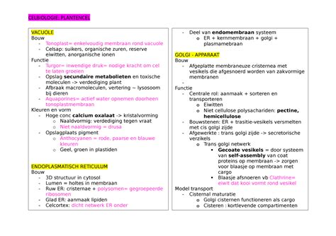 Celbio Plant Samenvatting En Algemene Celbiologie Ugent Studocu