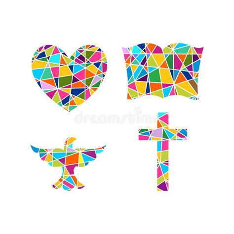 Church Logo Christian Symbols Cross Bible Heart And Dove Stock