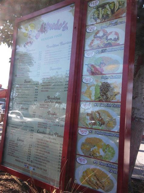 Menu at Alfredo's Mexican Food restaurant, Bell Gardens, Eastern Ave