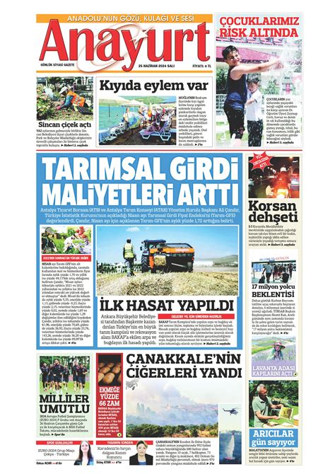 Anayurt Gazetesi 25 Haziran 2024 Salı Günü Manşeti