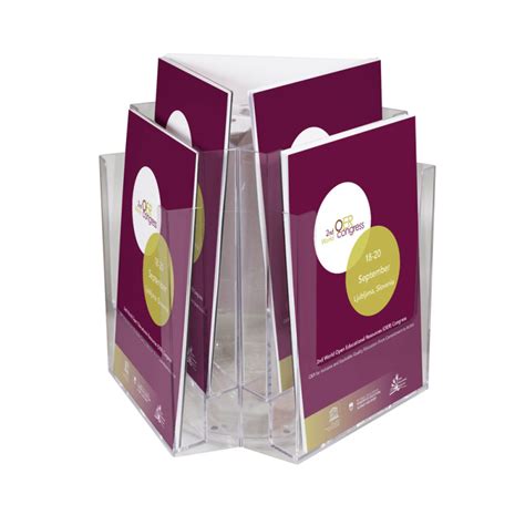 Rotating Brochure Holder Six Display Pockets Clear Polystyrene