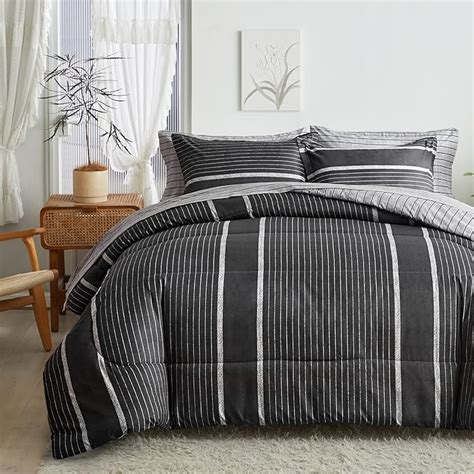 Flysheep Pcs Striped Comforter Set Full Queen Size White Striped On