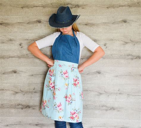 Aprons For Women Country Style Denim Kitchen Apron With Rose Etsy