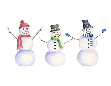 Watercolor Snowman Clipart, PNG Instant Download, Hand Painted Snowmen ...