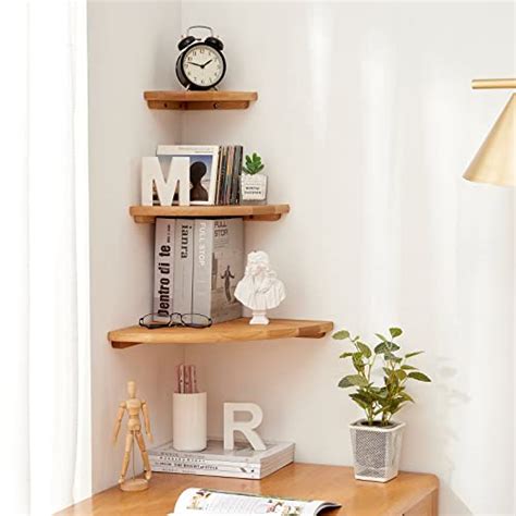 Treoakwis Oak Wood Corner Shelf Floating Inch Floating Corner Shelf